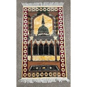 Vintage Red, Black, Tan/Gold Colored Prayer Rug